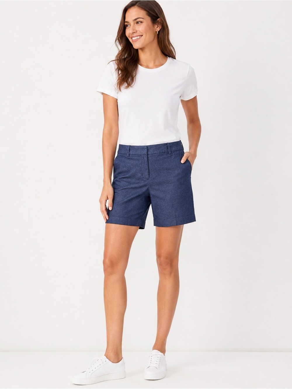 Ann Taylor Factory Denim Look Bermuda Shorts Women’s Size 6 Blue Stretch Cotton